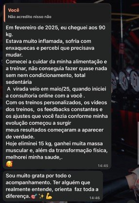 Depoimento real de aluna: eliminou 15 kg e ganhou massa muscular com o acompanhamento